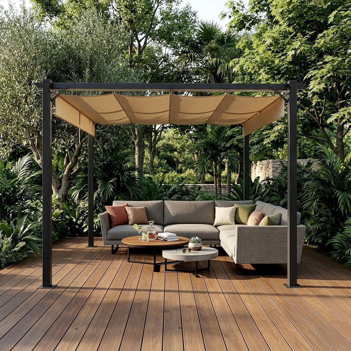 LEADZM Pergola 3x3m – Freistehender Pavillon mit Schiebedach