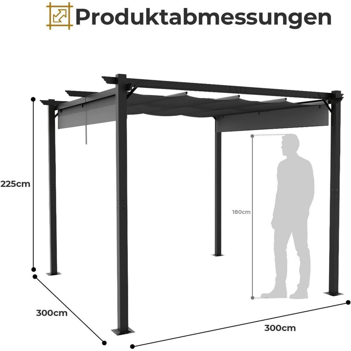 LEADZM Pergola 3x3m – Freistehender Pavillon mit Schiebedach