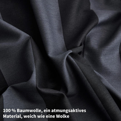 Baumwoll Bettwäsche Set 220x240 Dunkelgrau Gestreift 3-teilig