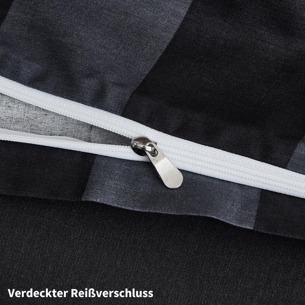 Baumwoll Bettwäsche Set 220x240 Dunkelgrau Gestreift 3-teilig