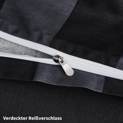 Baumwoll Bettwäsche Set 220x240 Dunkelgrau Gestreift 3-teilig