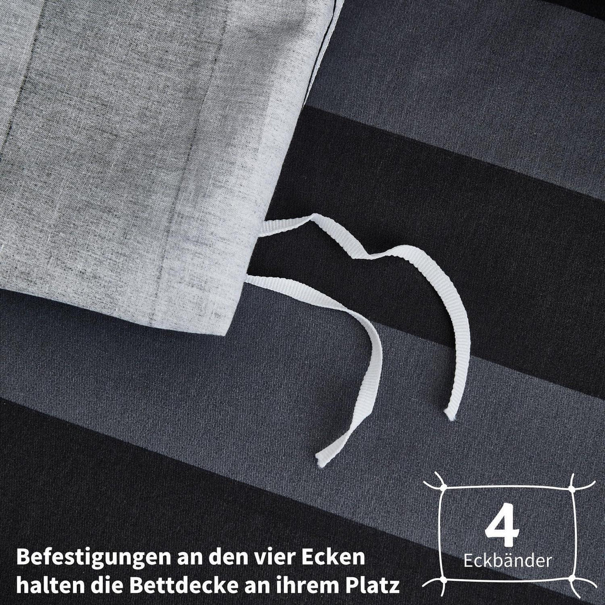 Baumwoll Bettwäsche Set 220x240 Dunkelgrau Gestreift 3-teilig