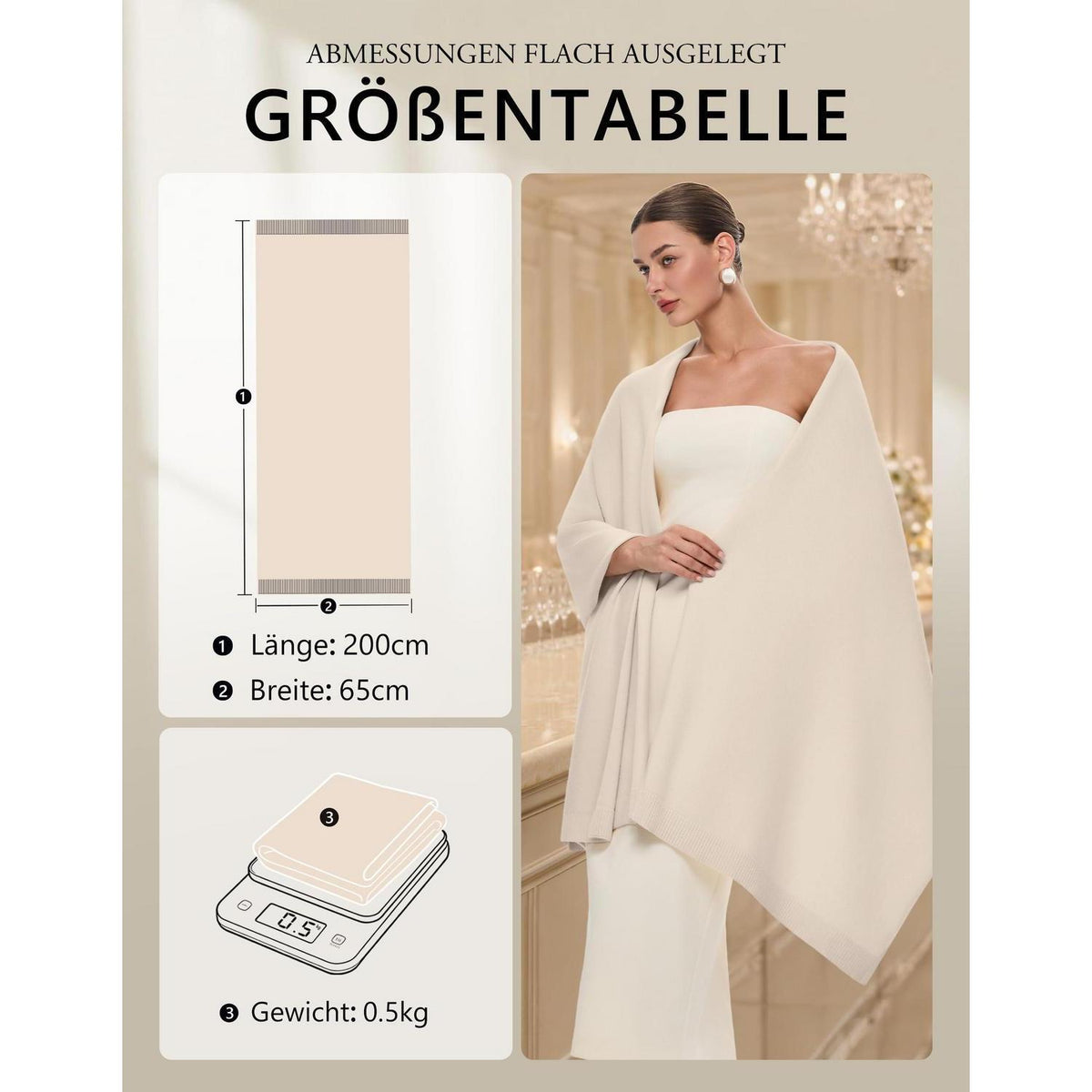 Pashmina Schal Damen Beige – Elegante Stola für Hochzeit & Abend