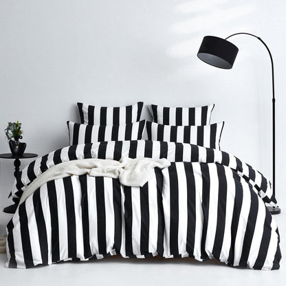 Bettwäsche Set 200x200 Baumwolle Schwarz Weiß Gestreift