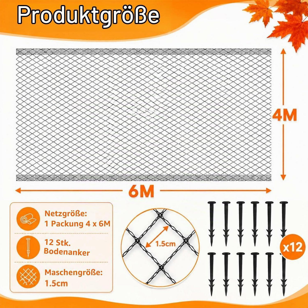 Teichnetz Feinmaschig 4x6m mit Zubehör für Garten & Balkon