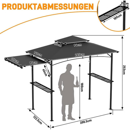 Grillpavillon mit Seitenmarkise & Doppeldach – Grau