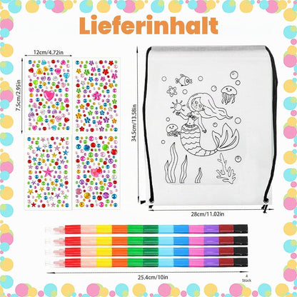 Stoffbeutel zum Bemalen mit Wachsmalstiften & Glitzersteinen