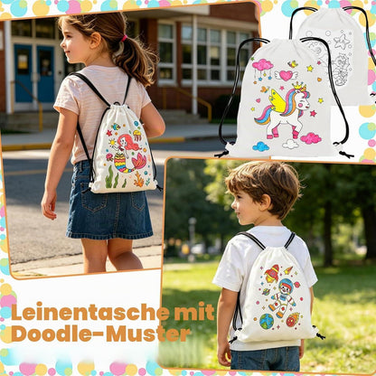 Stoffbeutel zum Bemalen mit Wachsmalstiften & Glitzersteinen