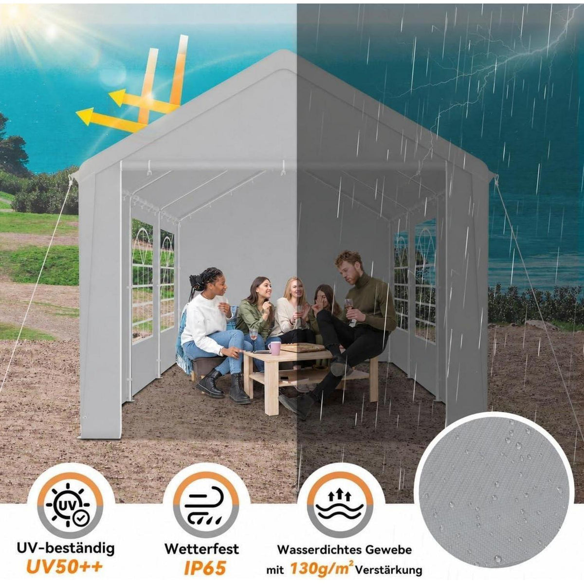 Partyzelt 4x6m Grau – Wasserdicht & UV-Schutz für Garten & Events