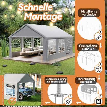Partyzelt 4x6m Grau – Wasserdicht & UV-Schutz für Garten & Events