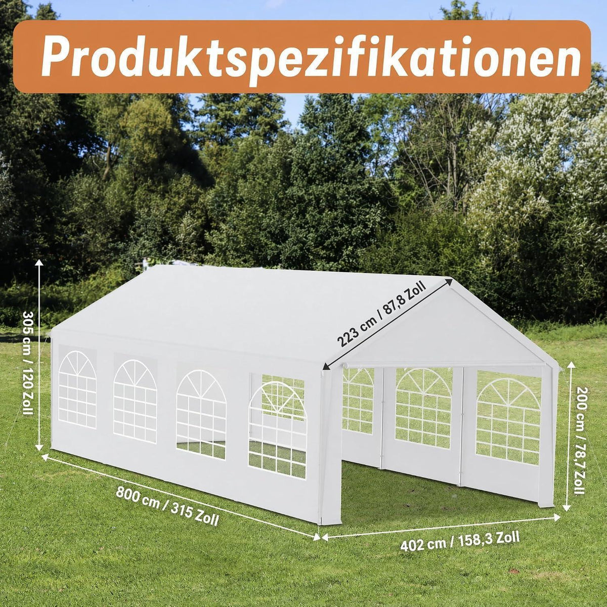 Partyzelt 4x8m – Weißes Garten- & Festzelt mit Zubehör