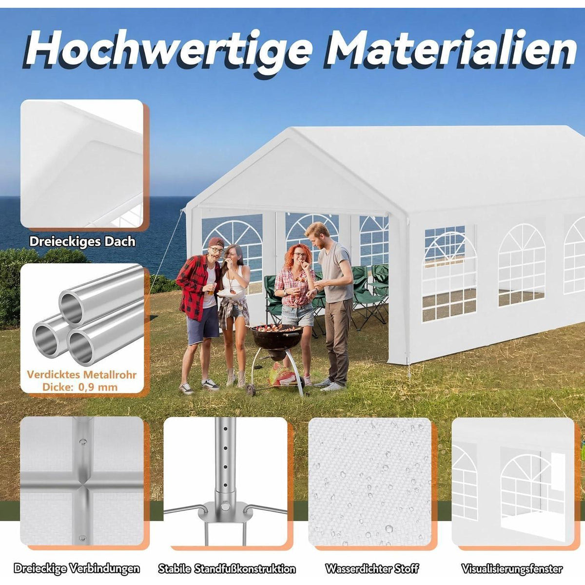 Partyzelt 4x8m – Weißes Garten- & Festzelt mit Zubehör