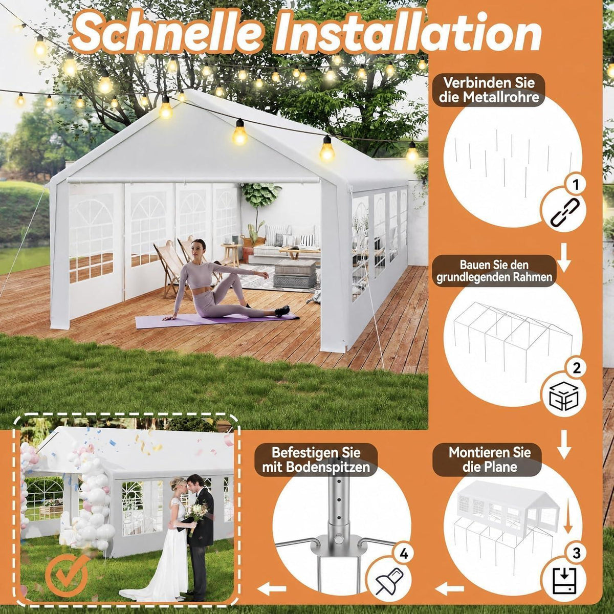 Partyzelt 4x8m – Weißes Garten- & Festzelt mit Zubehör