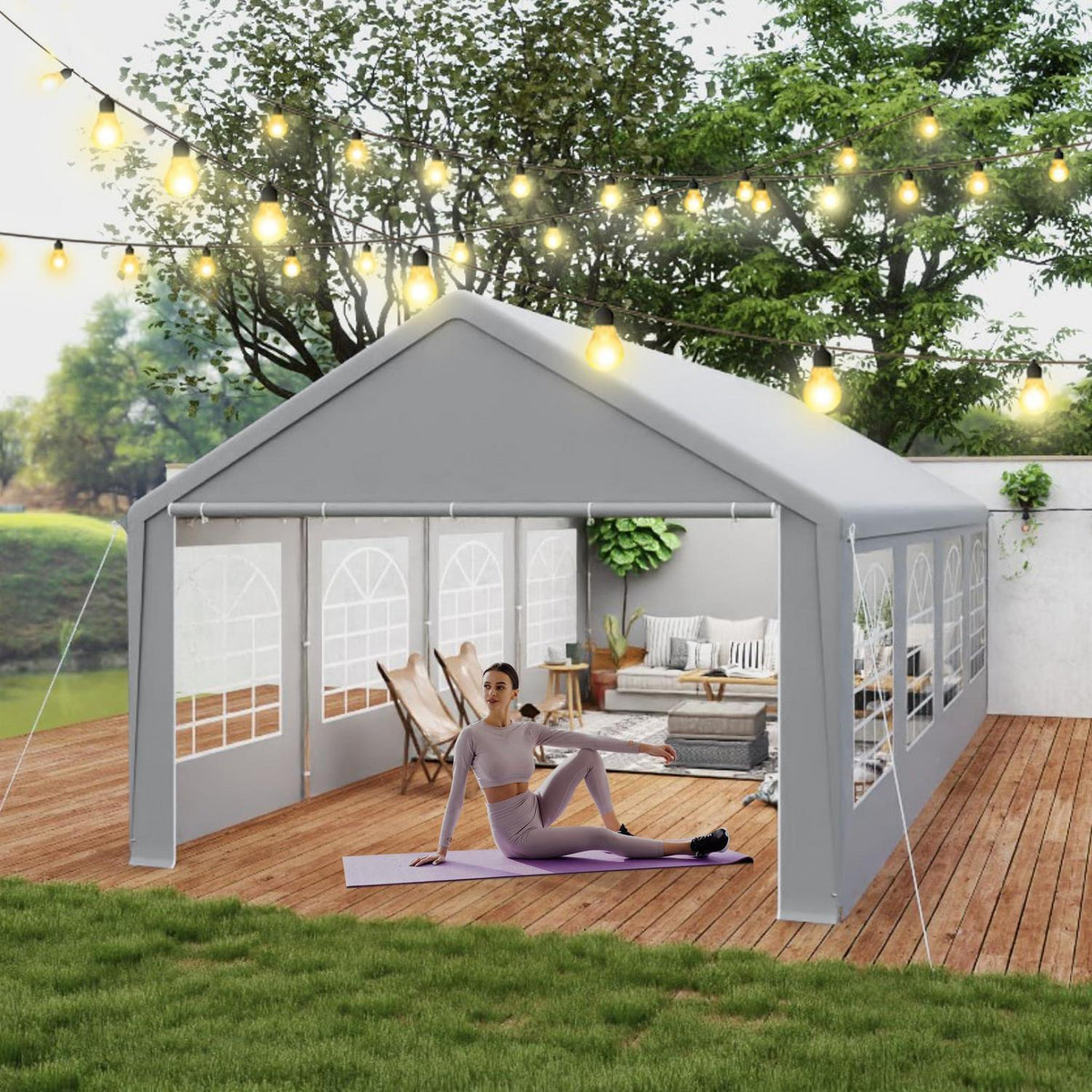 Partyzelt 4x8m Grau – Wasserdichtes Garten- & Festzelt mit Zubehör