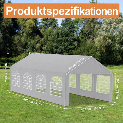 Partyzelt 4x8m Grau – Wasserdichtes Garten- & Festzelt mit Zubehör