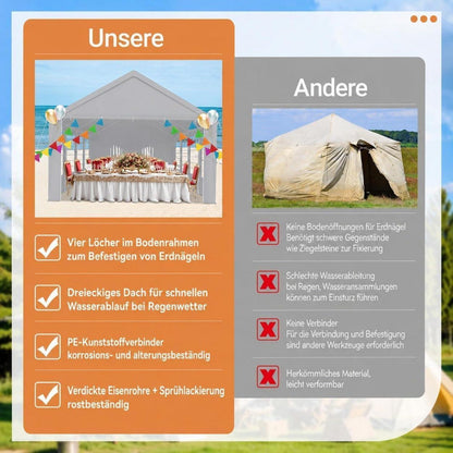 Partyzelt 4x8m Grau – Wasserdichtes Garten- & Festzelt mit Zubehör
