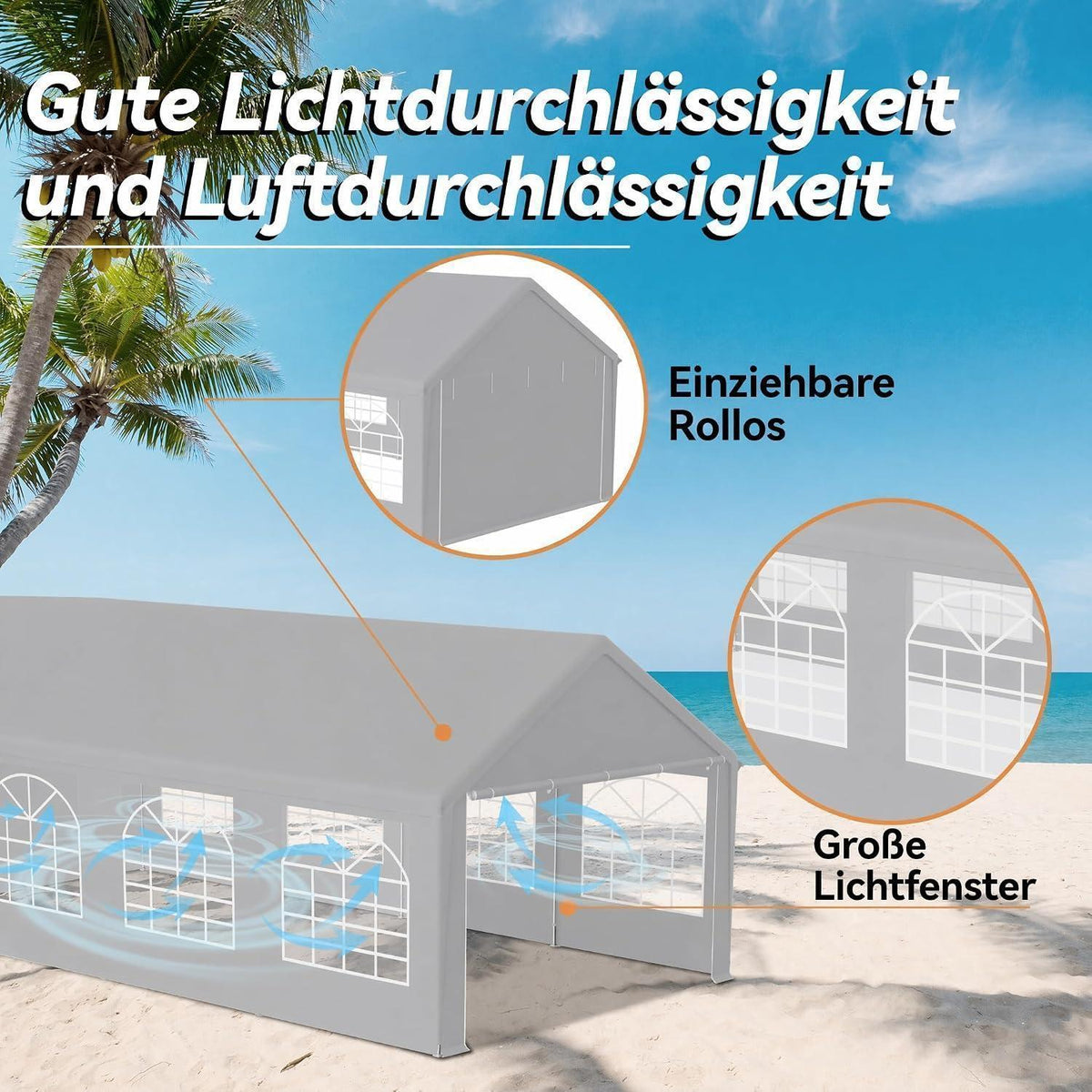 Partyzelt 4x8m Grau – Wasserdichtes Garten- & Festzelt mit Zubehör