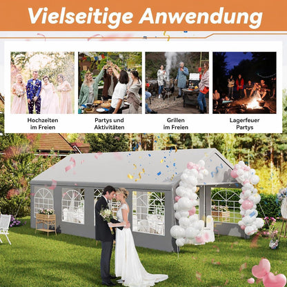Partyzelt 4x8m Grau – Wasserdichtes Garten- & Festzelt mit Zubehör