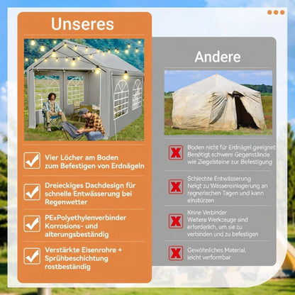 Partyzelt 3x4m Grau – Wasserdicht & UV-Schutz für Garten & Events