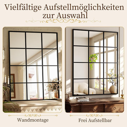 Rechteckiger Wandspiegel mit Gitter, 90x60cm, Schwarz