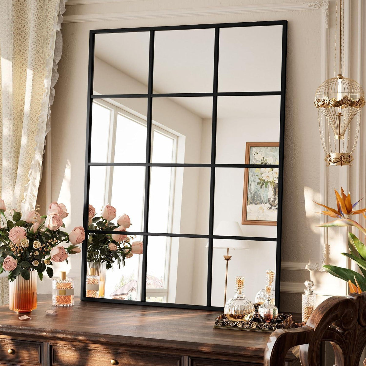Wandspiegel Gitter Schwarz 70x50 cm – Dekorativer Kosmetikspiegel
