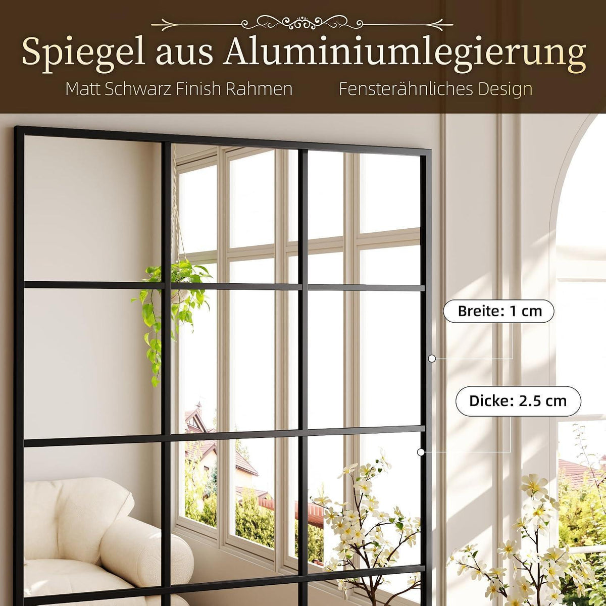 Wandspiegel Gitter Schwarz 70x50 cm – Dekorativer Kosmetikspiegel