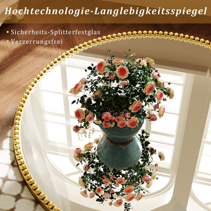 Runder Wandspiegel 90cm mit Gold Perlenrahmen – Retro Deko Spiegel