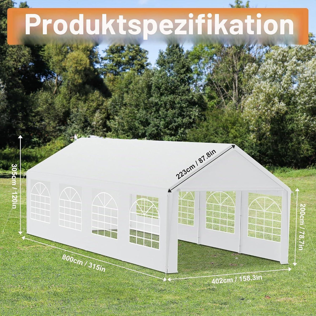 Partyzelt 4x8m Weiß – Stabiler Pavillon mit Seitenwänden
