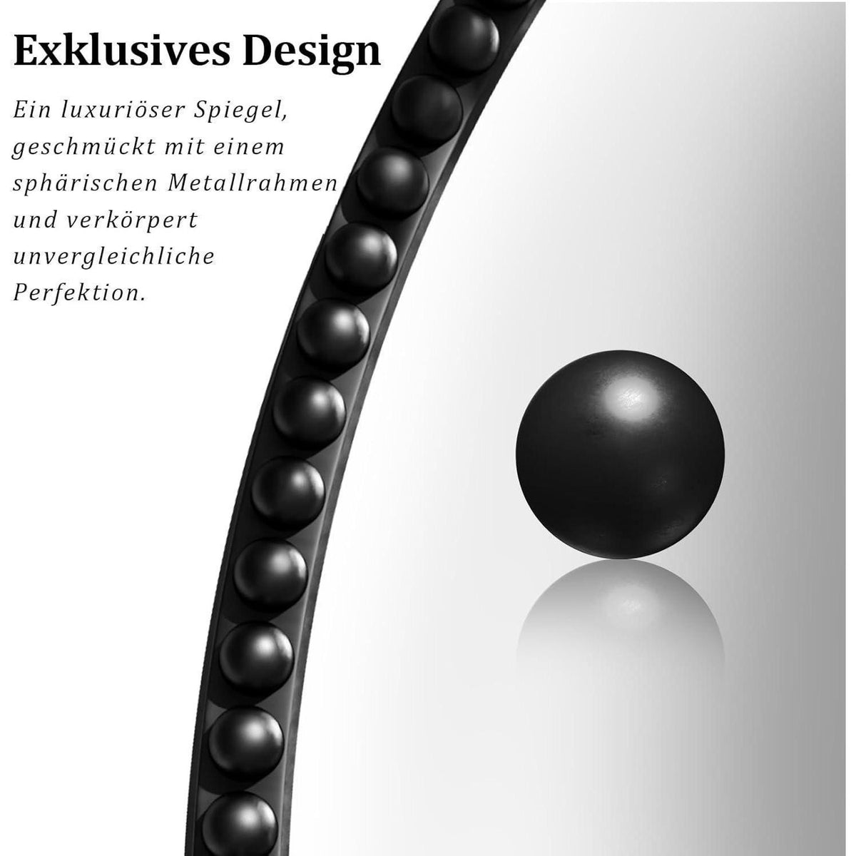 Runder Wandspiegel 60cm mit PU-Perlenrahmen Schwarz – Retro Deko
