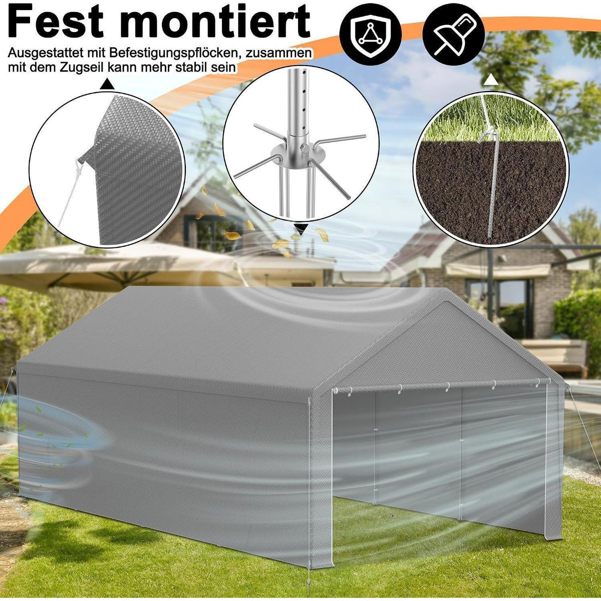 Carport Lagerzelt 4x8m Grau – Robustes Stahlgestell & Plane