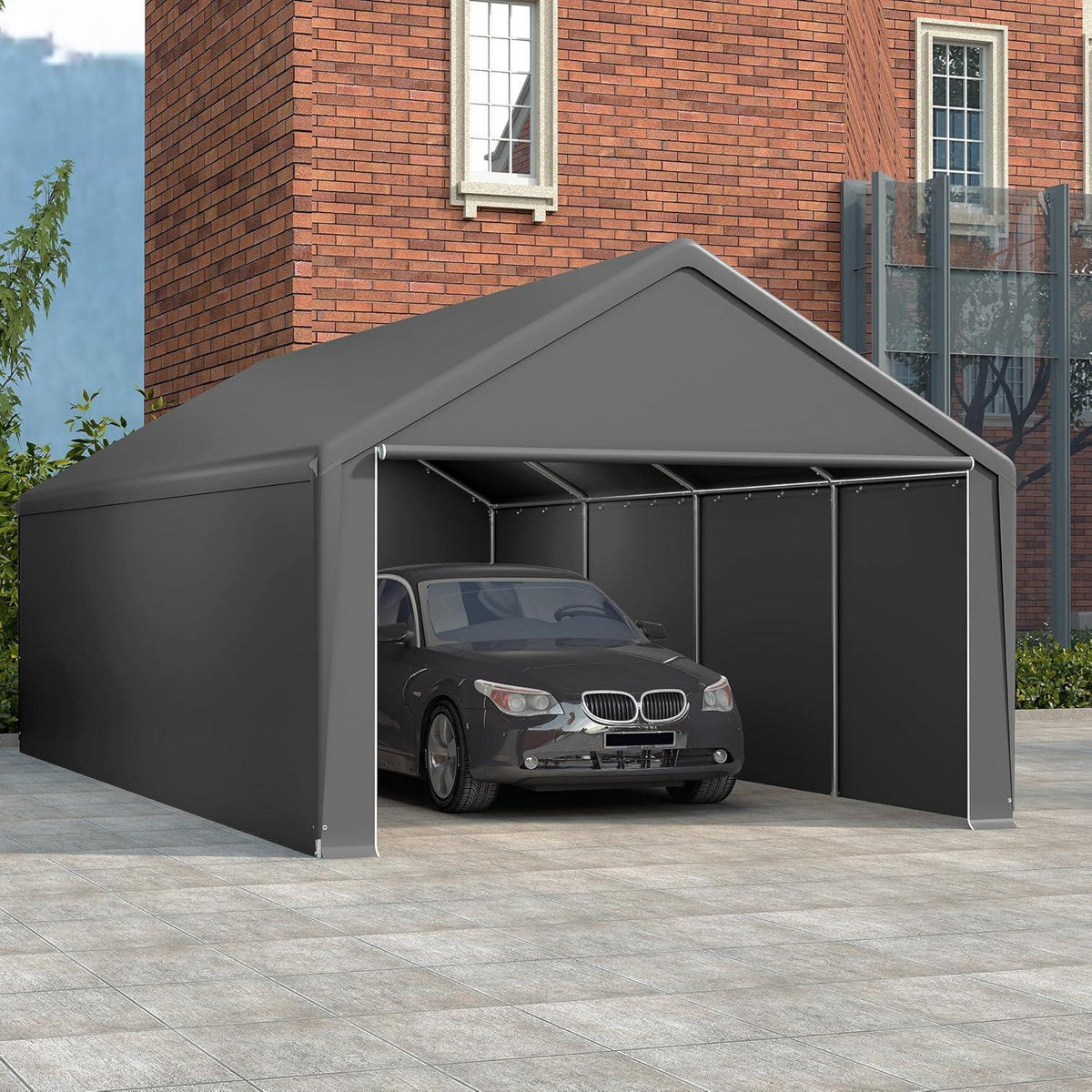 Carport Lagerzelt 4x8m Grau – Robustes Stahlgestell & Plane
