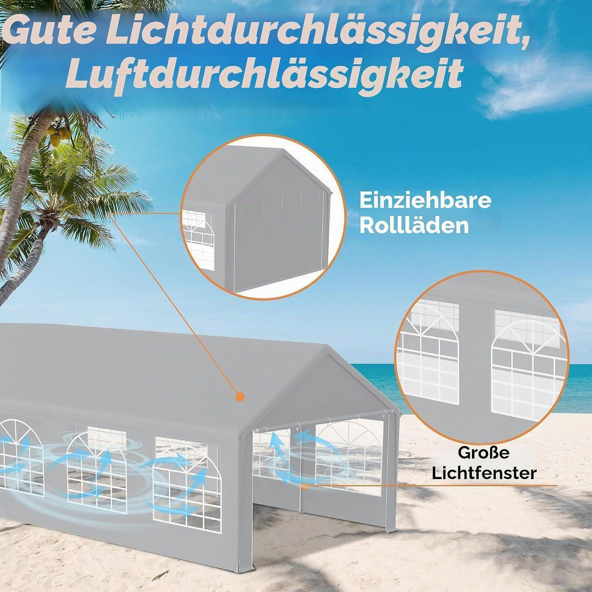 Partyzelt 4x8m Grau – Wasserdicht & Stabil für Garten & Events