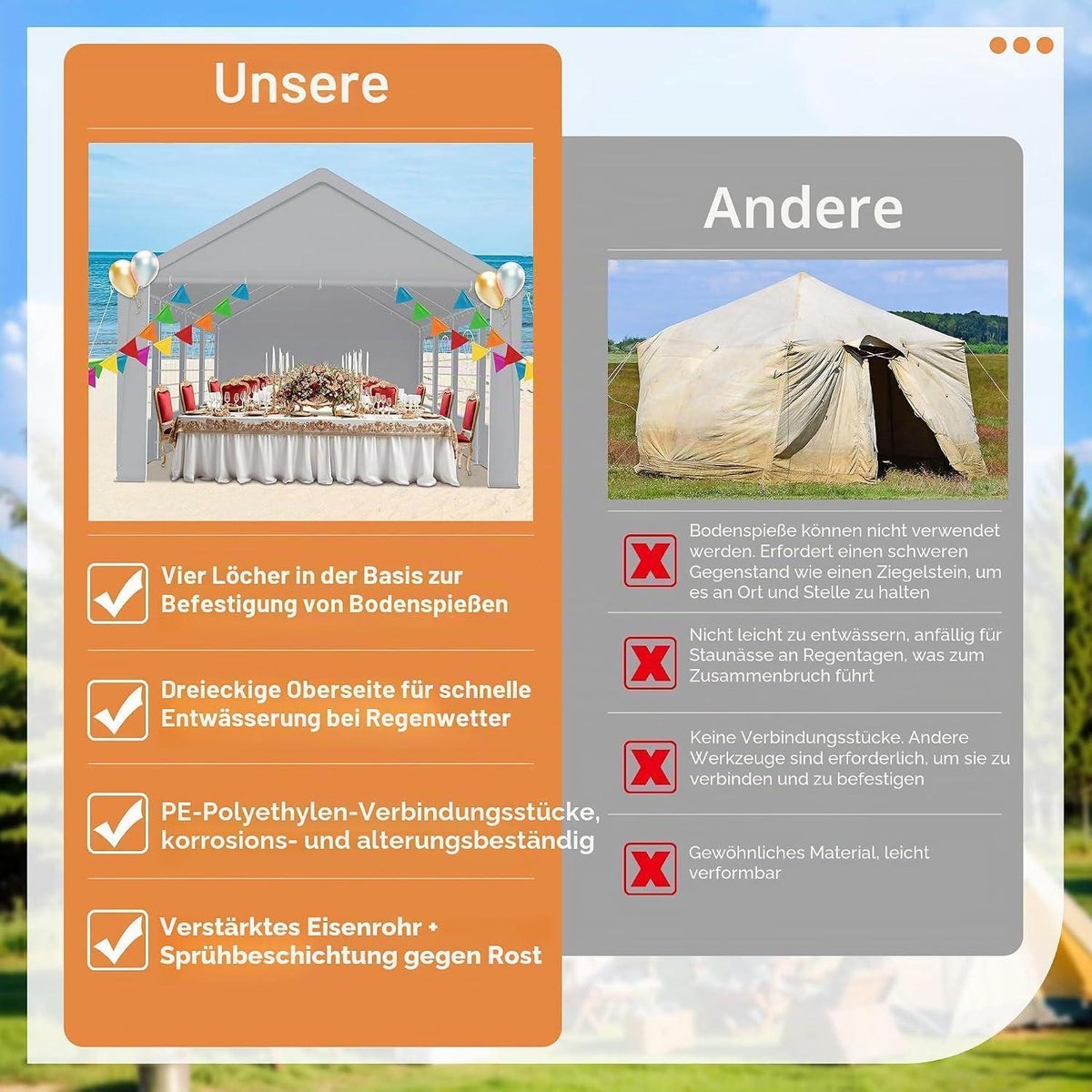Partyzelt 4x8m Grau – Wasserdicht & Stabil für Garten & Events