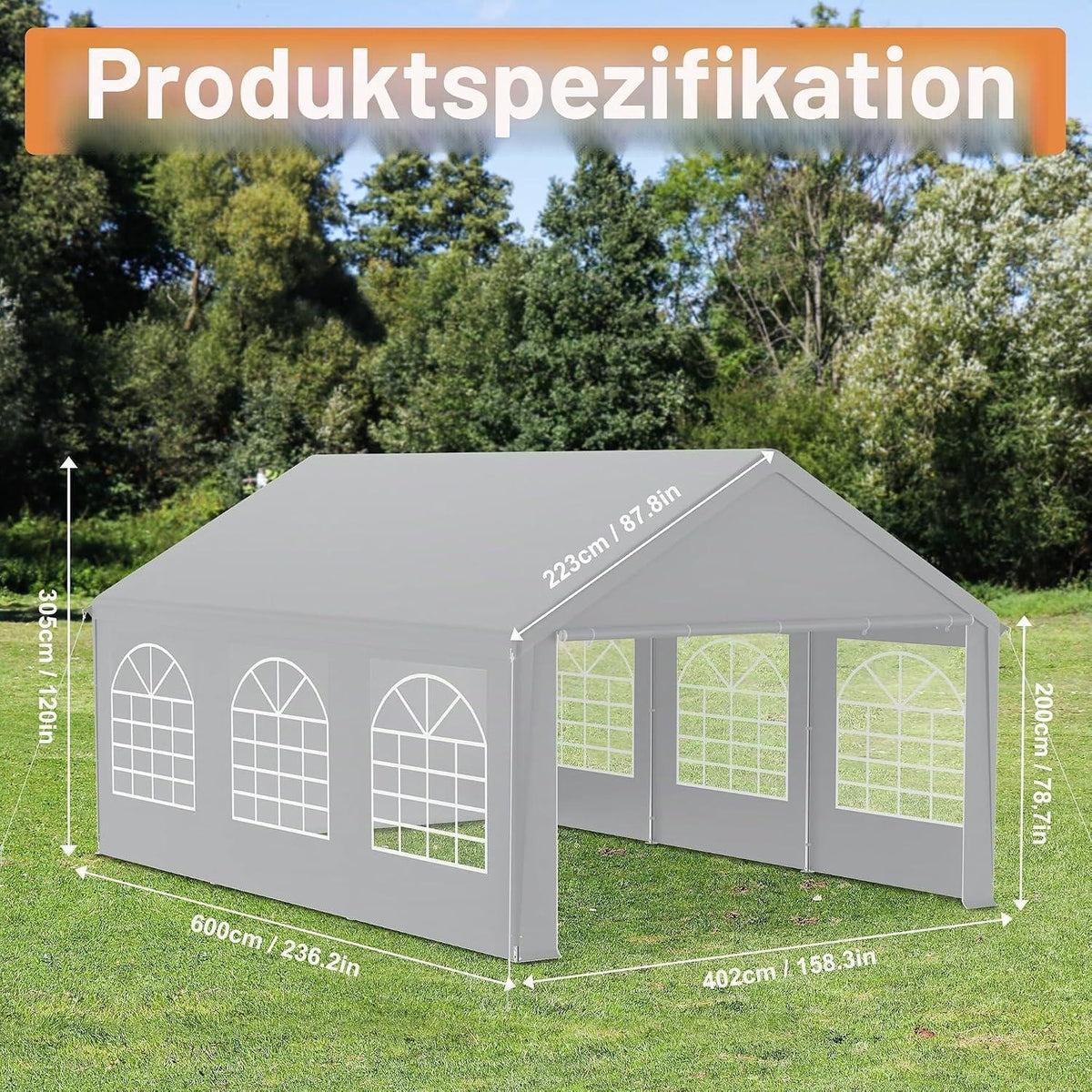 Partyzelt 4x6m Grau – Wasserdicht & Stabil für Garten & Events