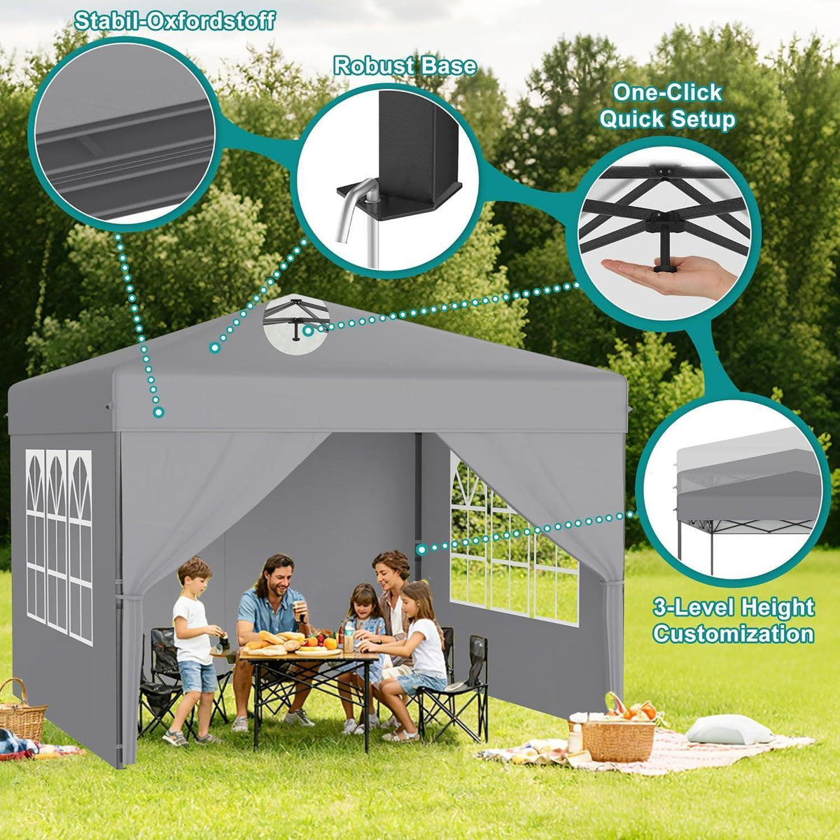 3x3 Pavillon Wasserdicht & Stabil – Mit Seitenwänden für Garten & Outdoor