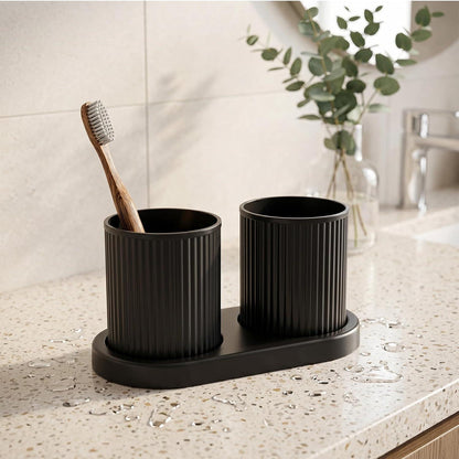 Doppel Zahnbürstenhalter Set Schwarz – Badezimmer Organizer