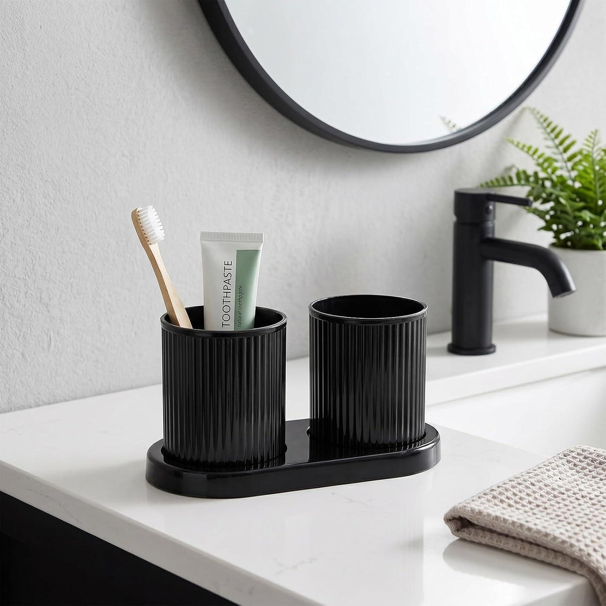Doppel Zahnbürstenhalter Set Schwarz – Badezimmer Organizer