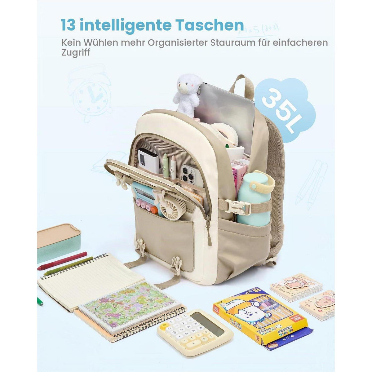 Schulrucksack Mädchen 30L, Wasserdicht & DIY-Style