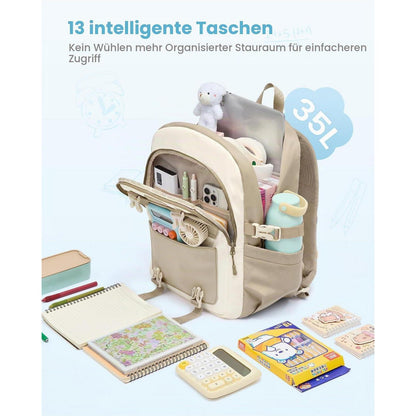 Schulrucksack Mädchen 30L, Wasserdicht & DIY-Style