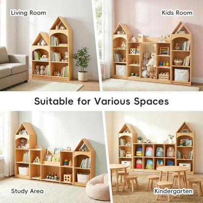 Kinder Bücherregal Holz 4 Etagen – Hausform für Spielzimmer