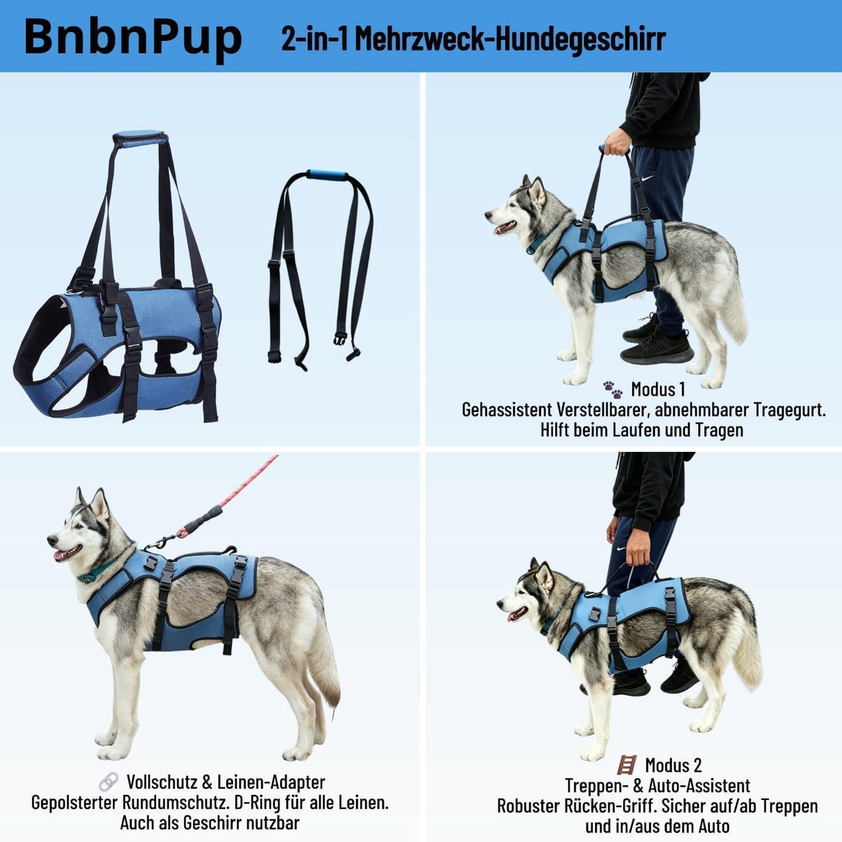 2-in-1 Hundegeschirr Gehhilfe XXL – Für Alte & Gelenkverletzte Hunde