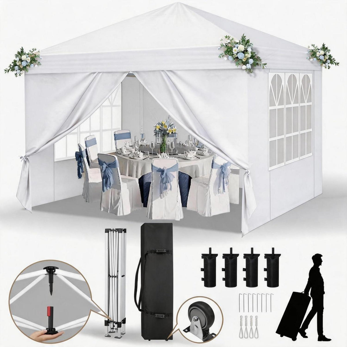 3x3m Faltpavillon mit Seitenteilen – UV-Schutz & Höhenverstellbar