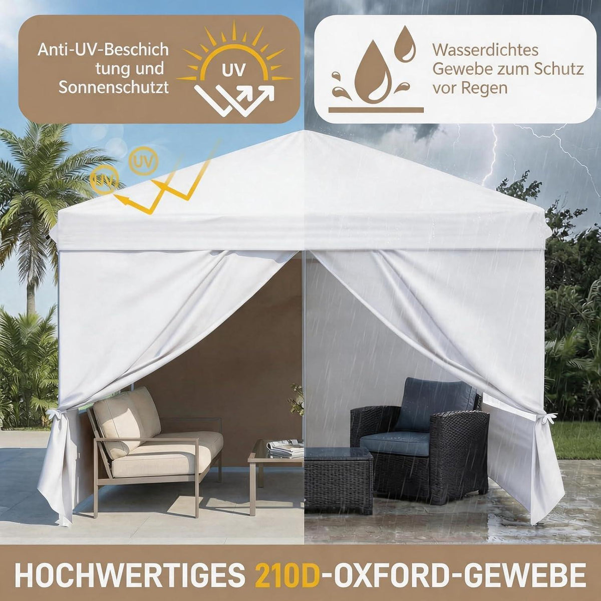 3x3m Faltpavillon mit Seitenteilen – UV-Schutz & Höhenverstellbar