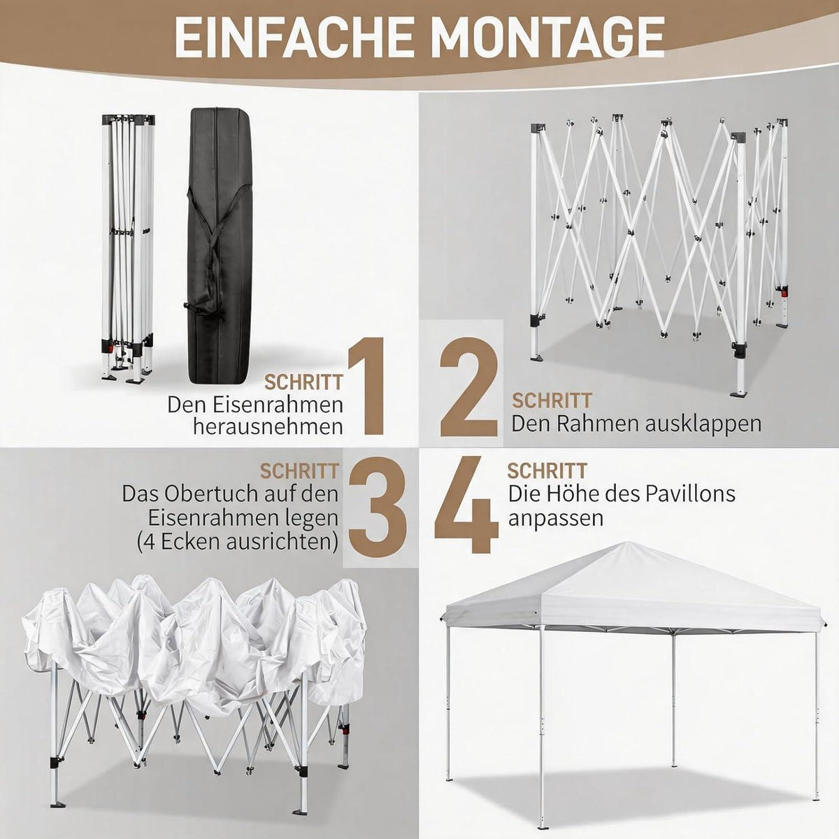 3x3m Faltpavillon mit Seitenteilen – UV-Schutz & Höhenverstellbar