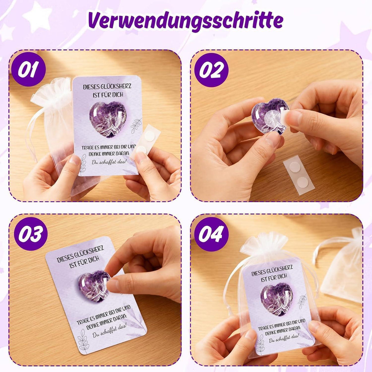 Glücksherz Geschenkset Lila – Mutmacher & Glücksbringer