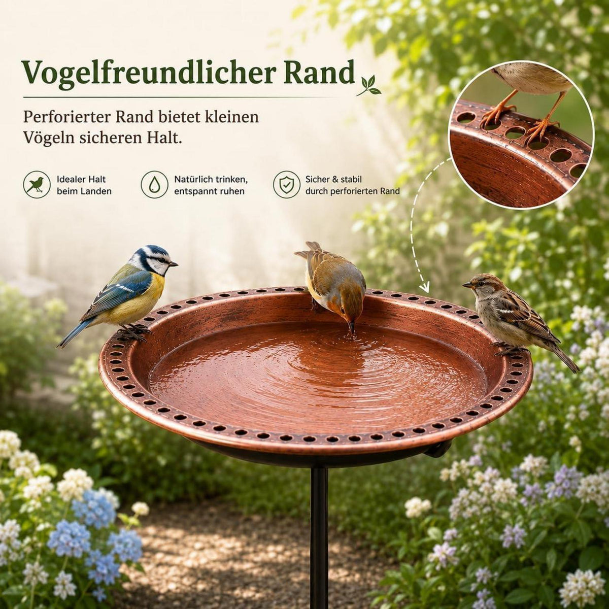Vogeltränke mit Futterschalen – 89 cm Garten Vogelbad