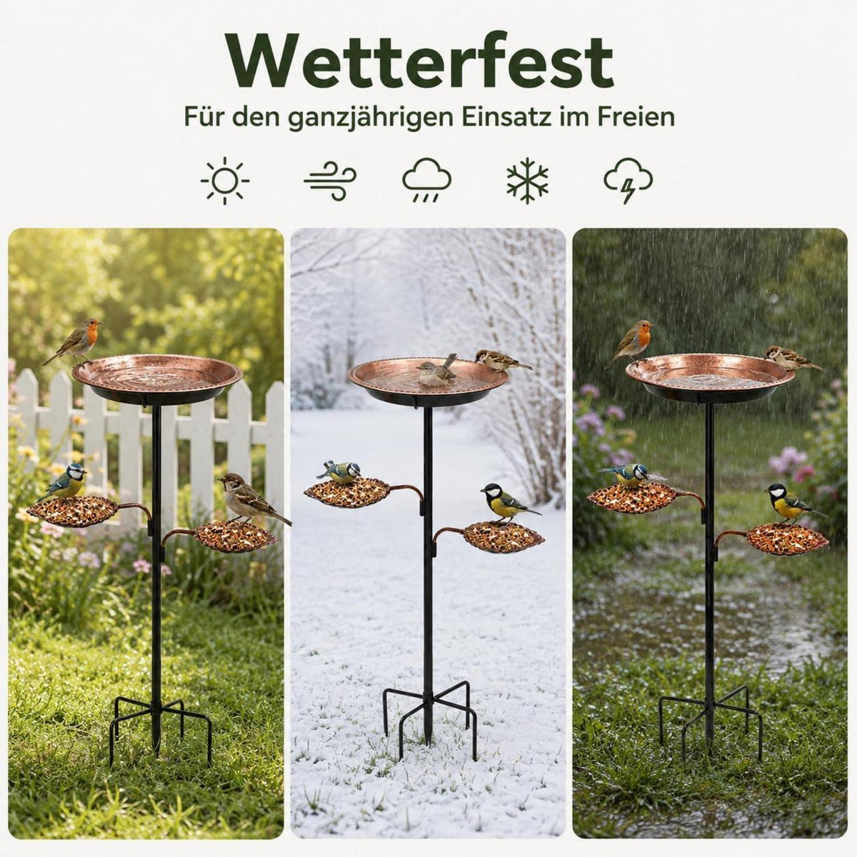 Vogeltränke mit Futterschalen – 89 cm Garten Vogelbad