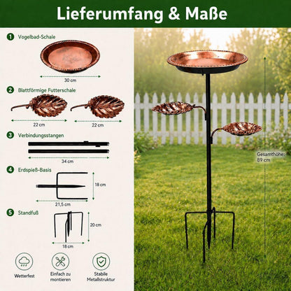 Vogeltränke mit Futterschalen – 89 cm Garten Vogelbad
