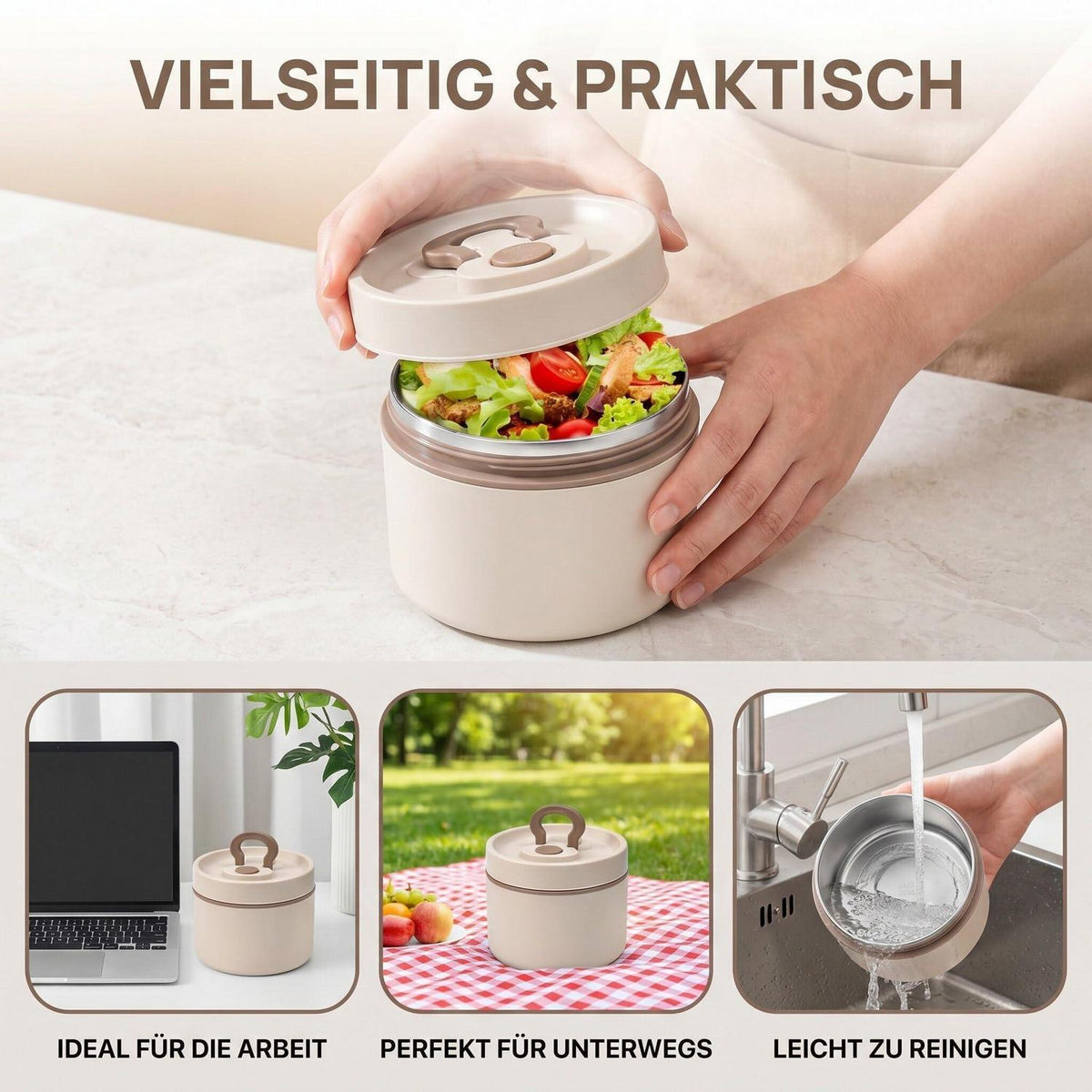 Edelstahl Lunchbox 650ml - Thermobecher für Essen & Trinken