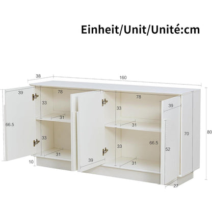 Weißes Sideboard mit 4 gewölbten Türen (160cm)